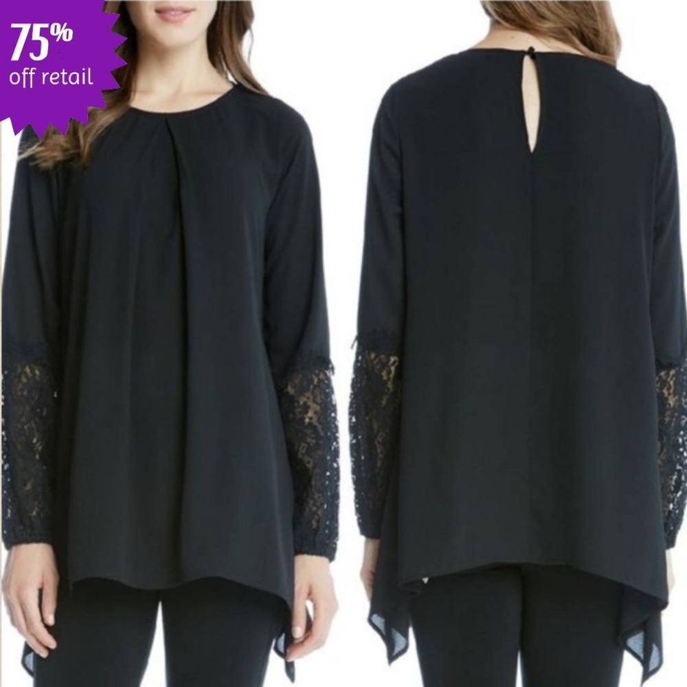 NEW! Karen Kane Lace Sleeve Handkerchief Top